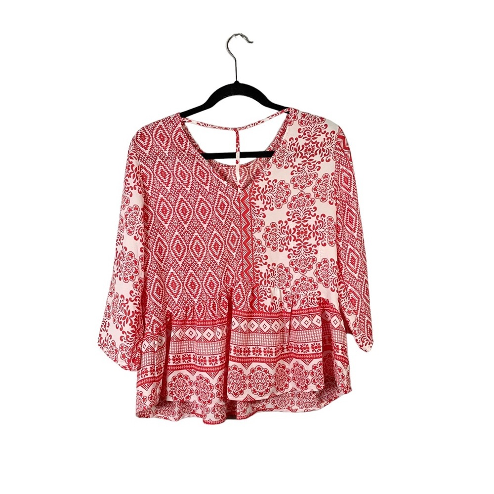 Collective Concepts Cutout Boho Flowy Peplum Ref White Patterned Blouse Small - Picture 3 of 6